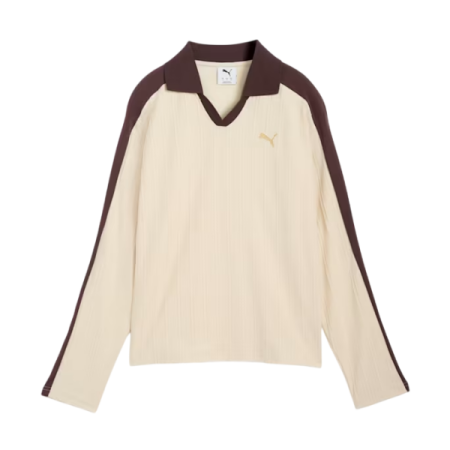 Puma T7 Relaxed Long Sleeve Polo " Alpine Snow-Chocolate Brown"