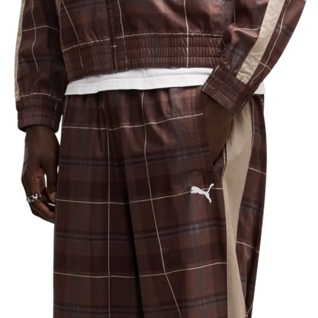 Puma T7 Relaxed Tartan Woven Track Pants op "Chocolate Fondue"