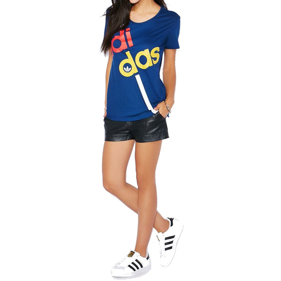 Original Damen Adidas Superstar Linear T-Shirt (marine)