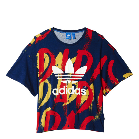 Adidas Originasl Mujer Camiseta Paris Gedrucktes Trefoil Logo (Asul/Multicolor)