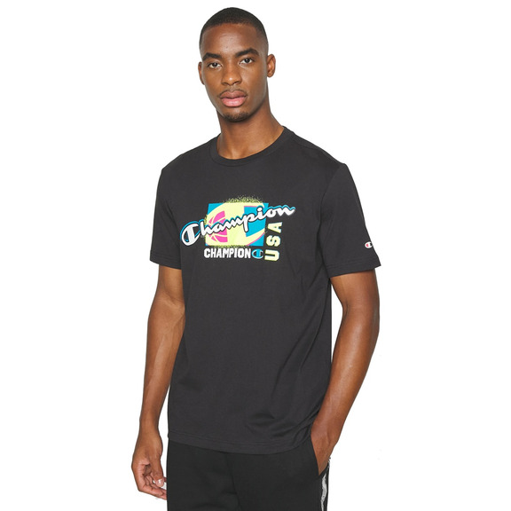 Champion Basketball Legacy Script Logo Spray Neon Tee "Schwarz"