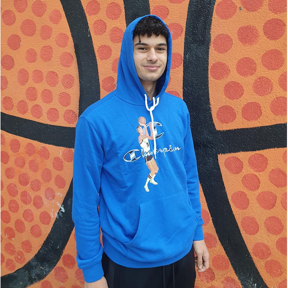 Champion Basketball Vintage Script Logo Kapuzenpullover "Blau"