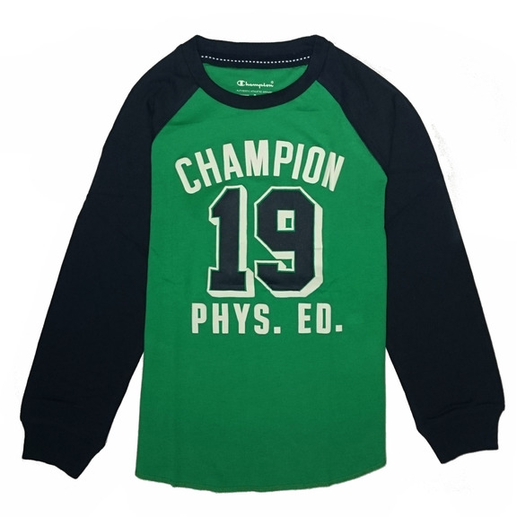 Champion Camiseta Niño M/L Atlhletic Logo Crewneck T-Shirt (verde)