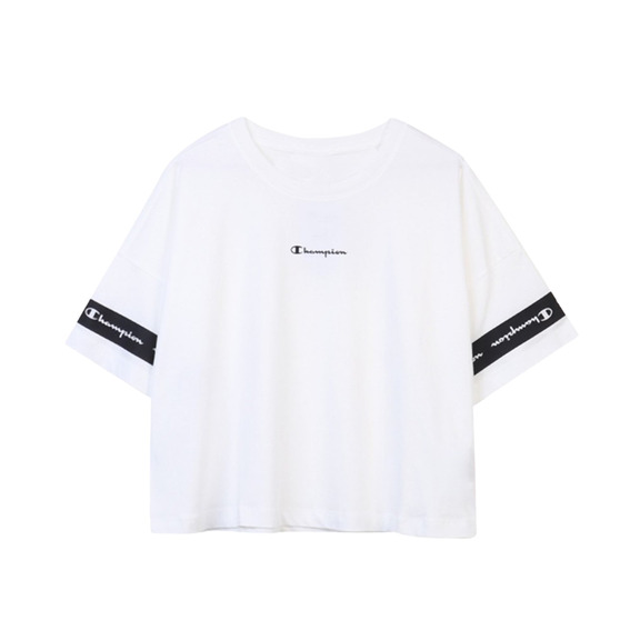 Champion Legacy Wm ́s Sleeves Script Print Logo gekropft Tee "Weiß"