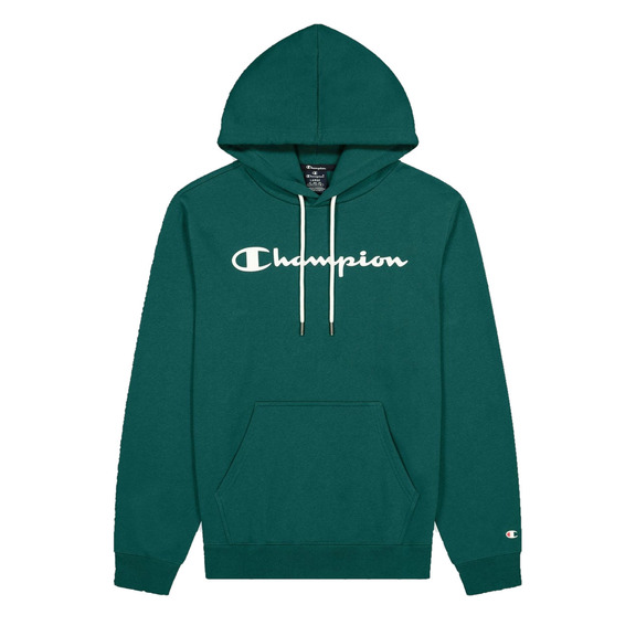 Champion Script Logo Print Cotton Terry Hoodie "Forest Green"