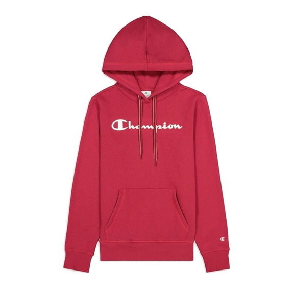 Champion Wn ́s Legacy Script Logo Drucken Baumwolle Terry Hoodie "Burgundy Red"