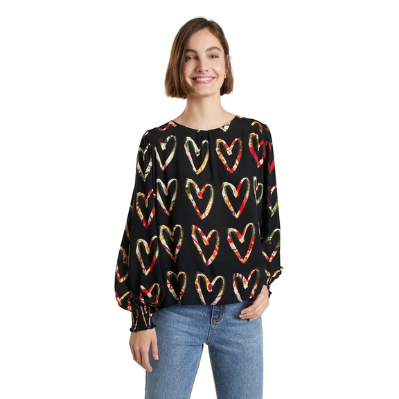Desigual Loose Crepe Herzen Bluse