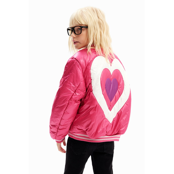 Desigual Girls Quilted Heart Bomber Jacke "Fuchsia"