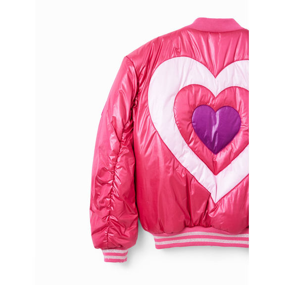 Desigual Girls Quilted Heart Bomber Jacke "Fuchsia"