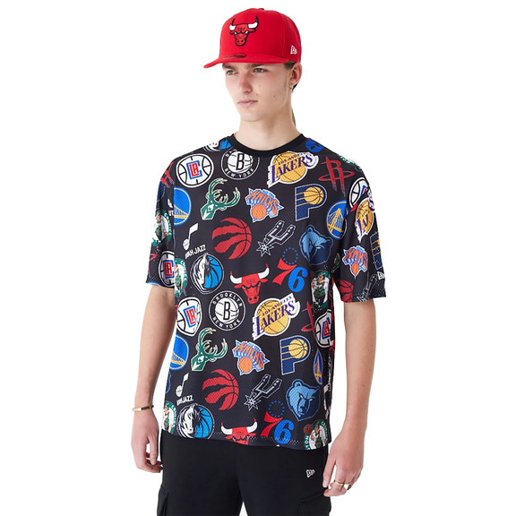 Neues Era NBA Logo Team Alle Over Print Mesh Oversized T-Shirt
