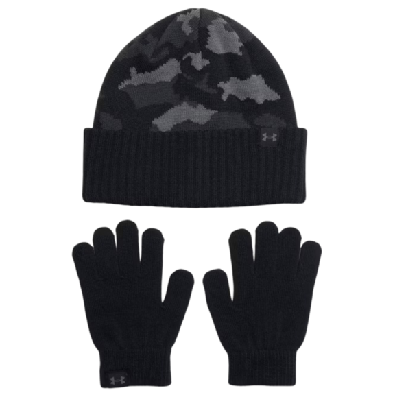 Under Armour Boys' Beanie and Gloves Set "Black-Camo"