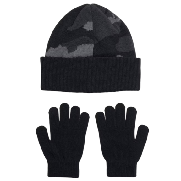 Under Armour Boys' Beanie and Gloves Set "Black-Camo"