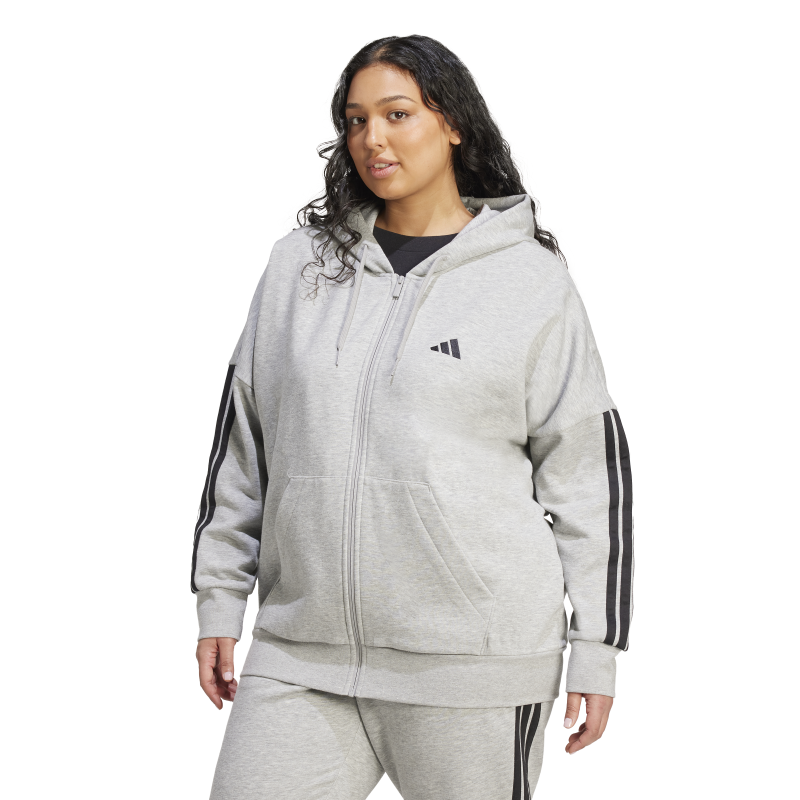 Adidas Essentials 3-Stripes Full-Zip Fleece Hoodie (Plus Size) "Grey"